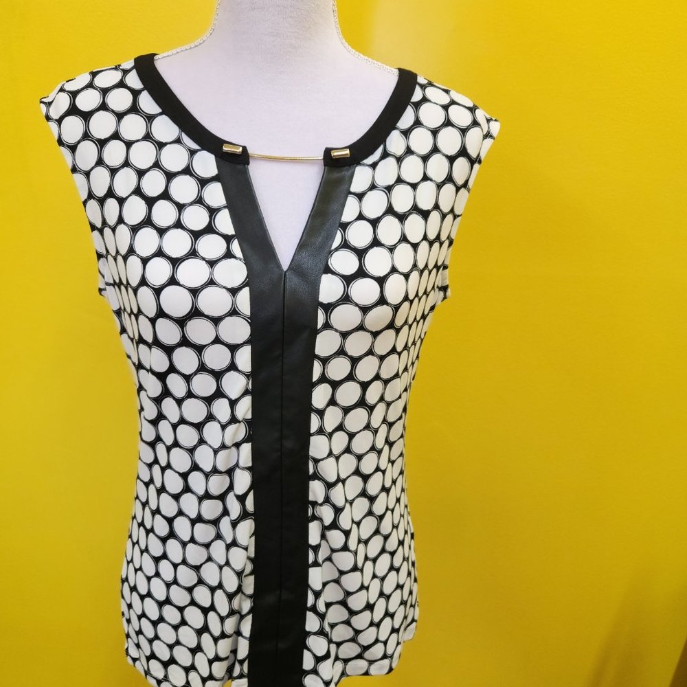 Calvin Klein -Black and White W/Gold Accent Chain Size Small Faux Leather Trim